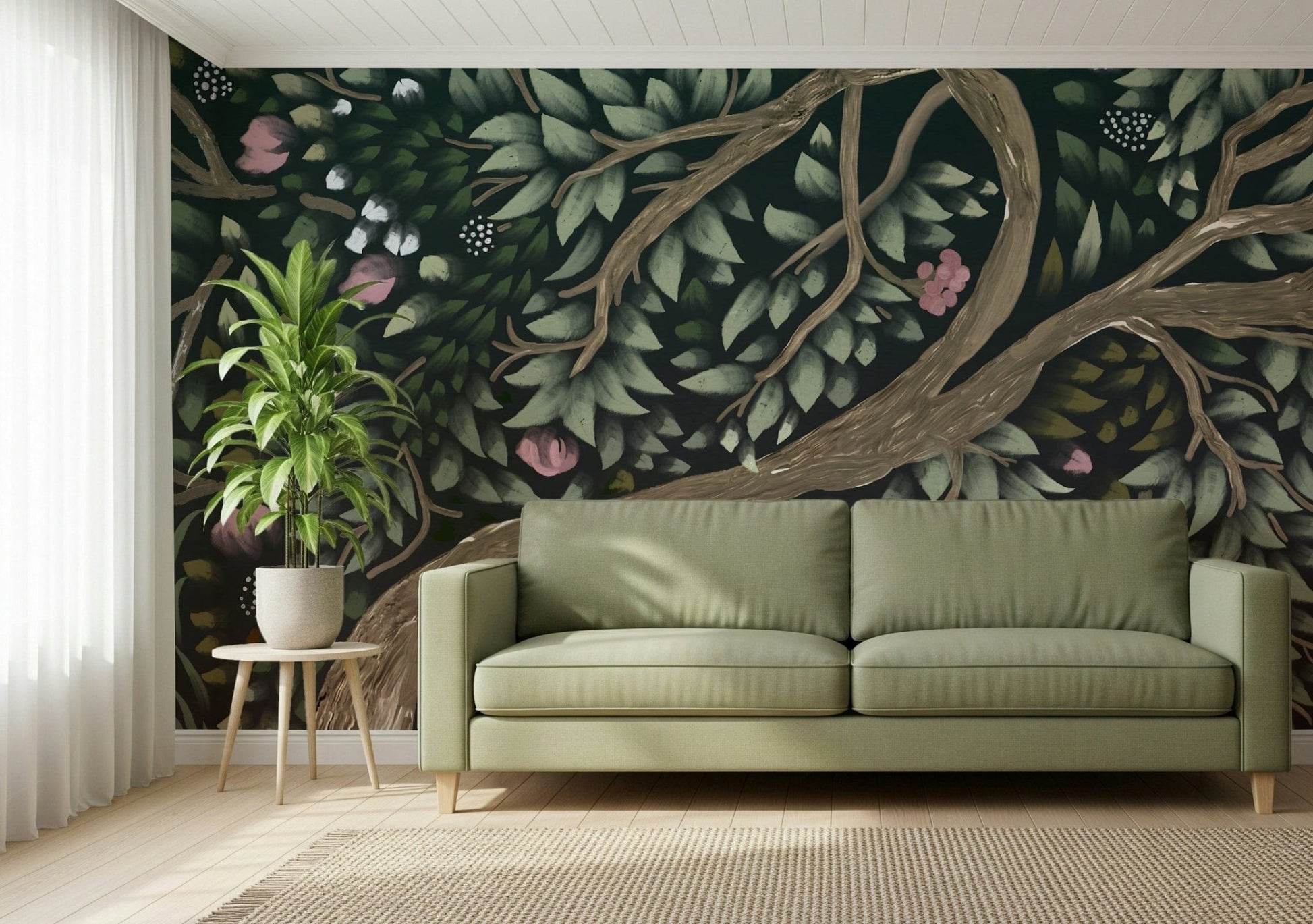 Deep woodland scenery in a Forest's Embrace wall mural for bedrooms.