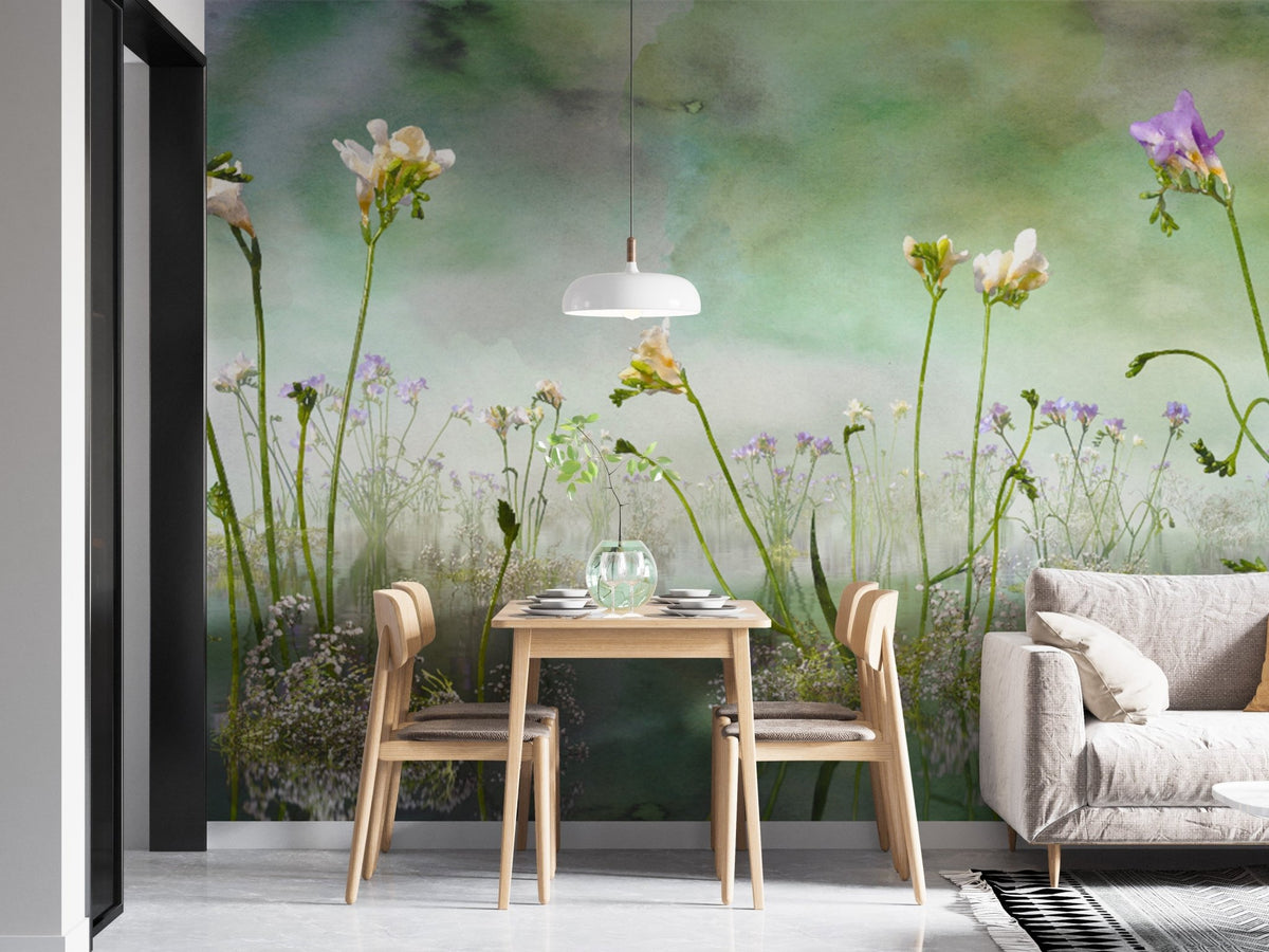 Forever freesia flower wallpaper for elegant green interiors. DTIL04