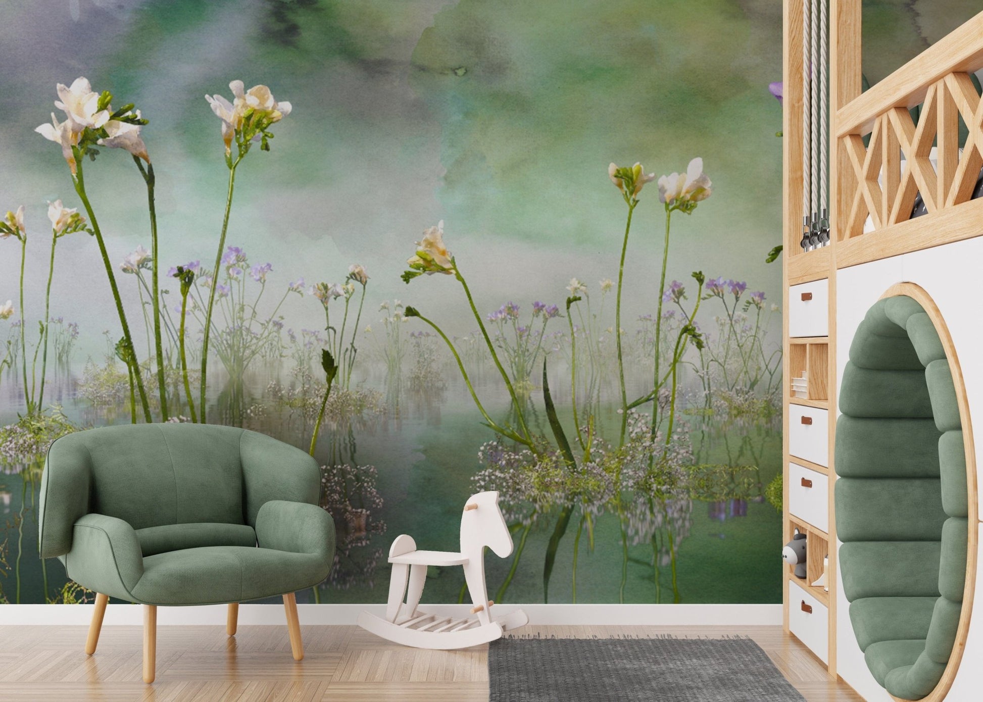 Forever Freesia Flower Green Wallpaper Murals - Giffywalls