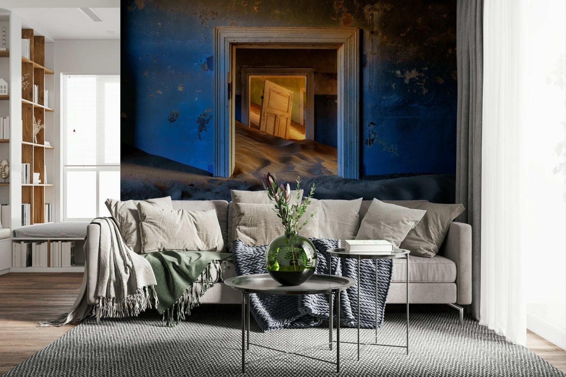 A peaceful modern abstract mural on decorative wallpaper., GD5913