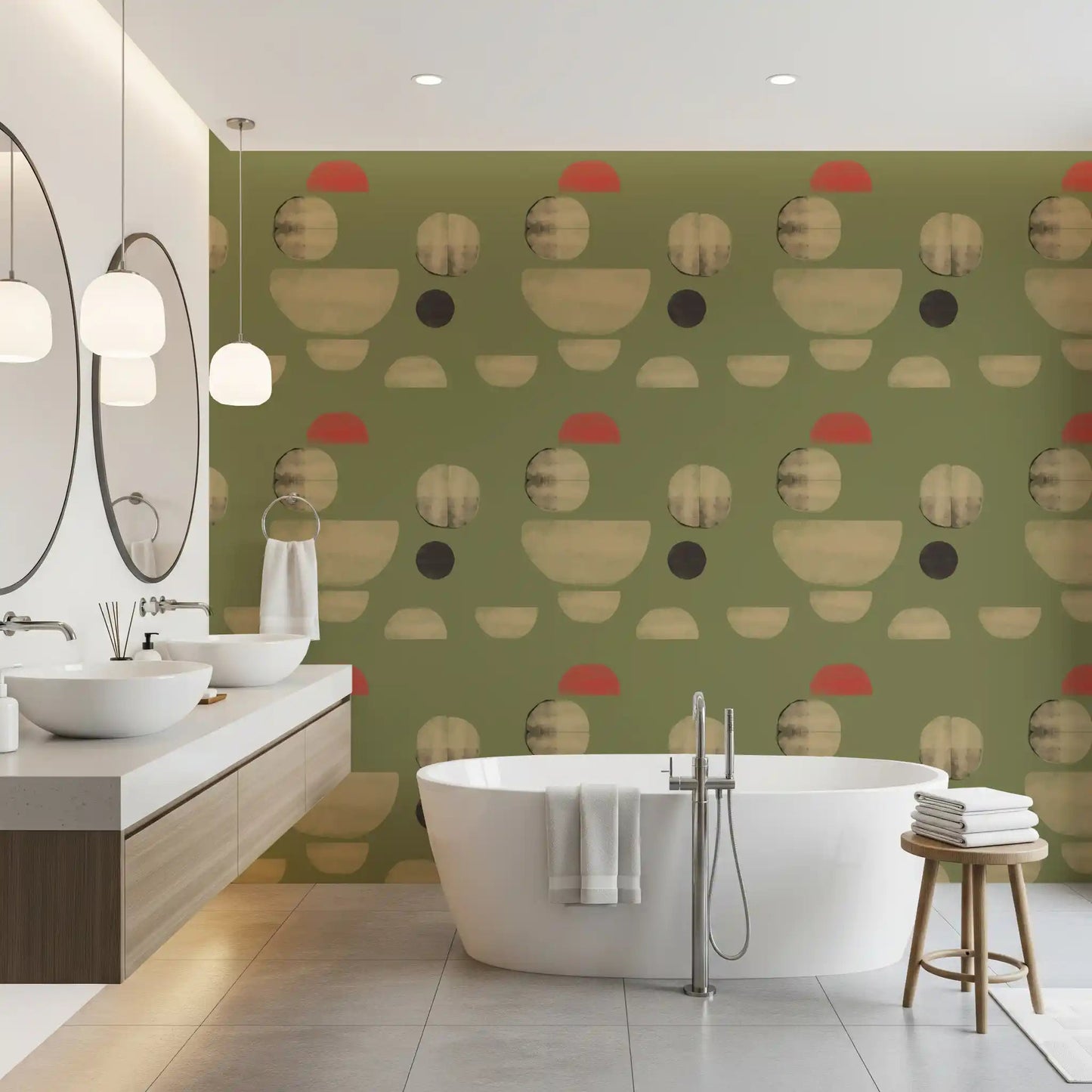 Bathroom room setup with Formas Abstractas de Tierra wallpaper modern style