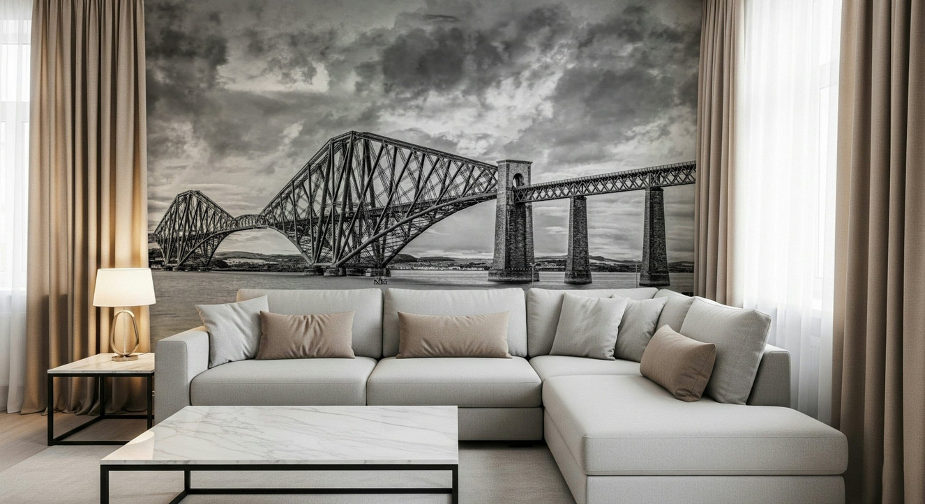 Forth Bridge Majesty panoramic river crossing wall mural.