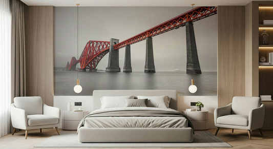 Forth Bridge Span Wall Mural for an industrial living room wallpaper.