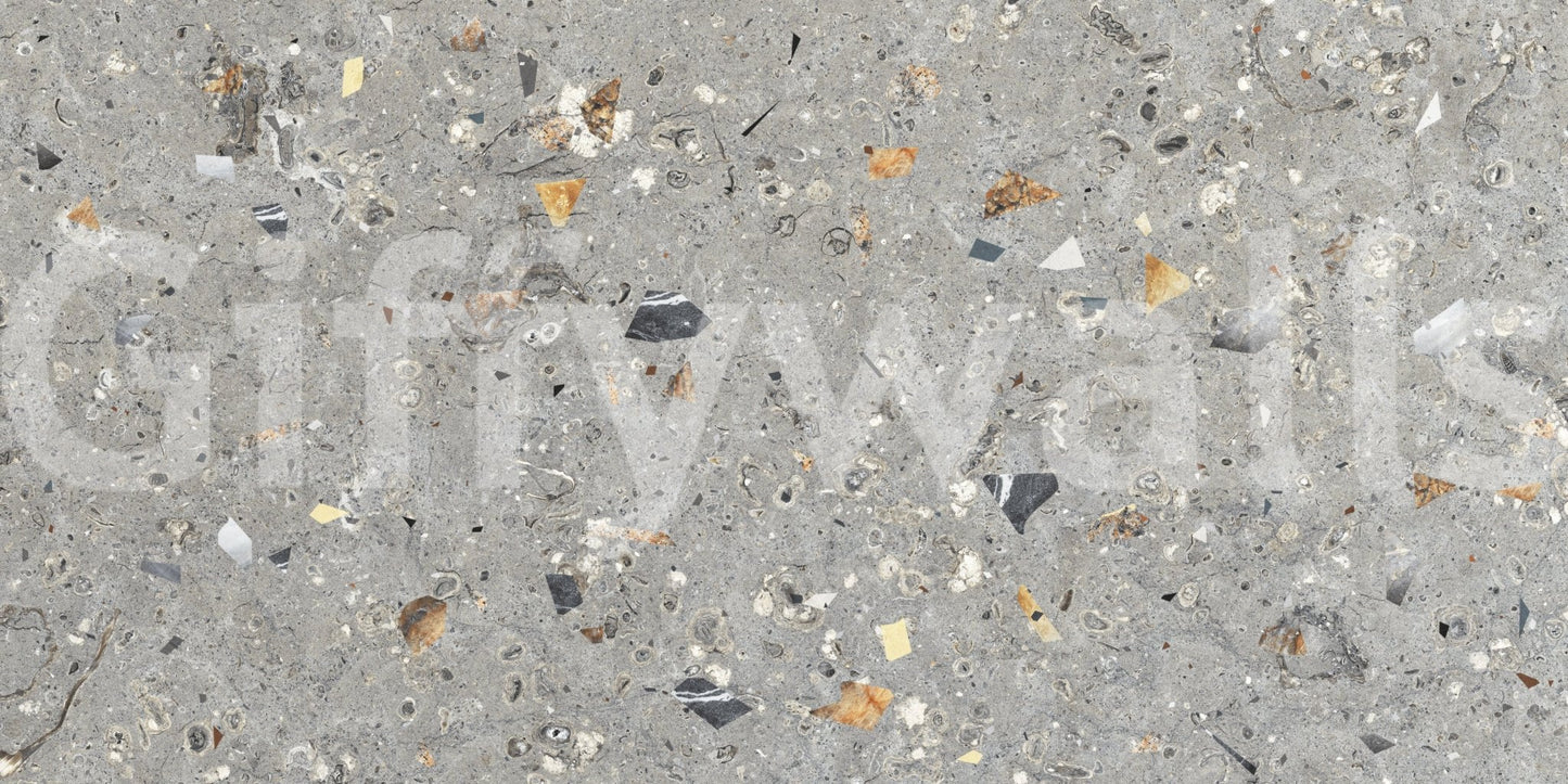 Versatile Terrazzo Texture mural, natural patina, irregular shards, organic patterning.