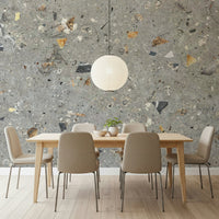 Modern Terrazzo Texture mural, a detailed surface with white, black, and gold fragments.