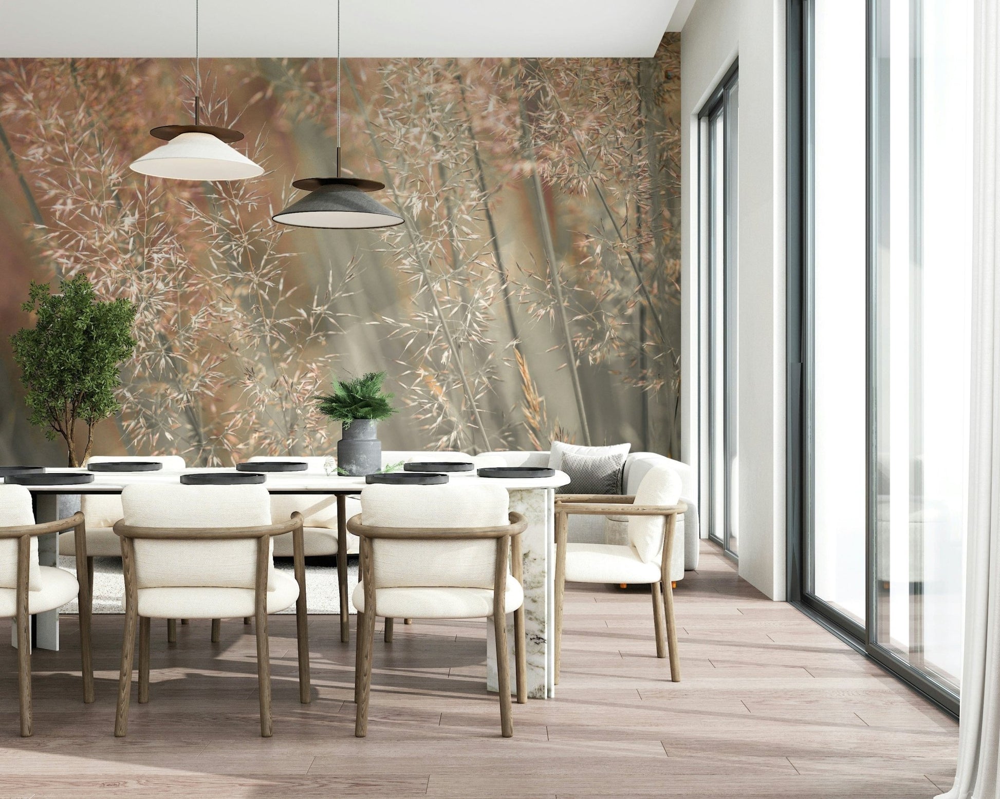 Wispy beige reeds close up in Fountain Grass wallpaper mural botanical print., GD6718