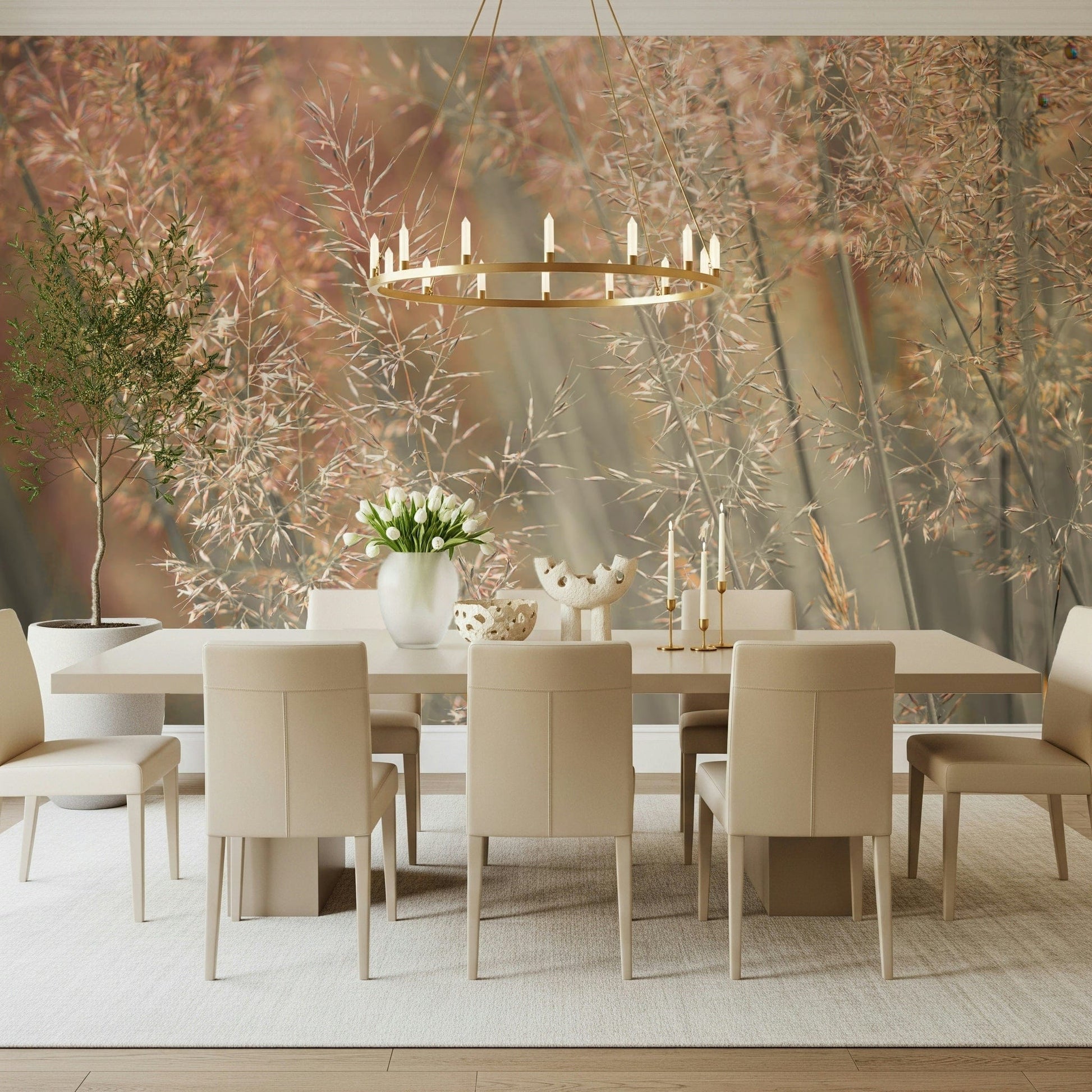 Neutral grey tones within Fountain Grass Wall Mural peel and stick decor., GD6718