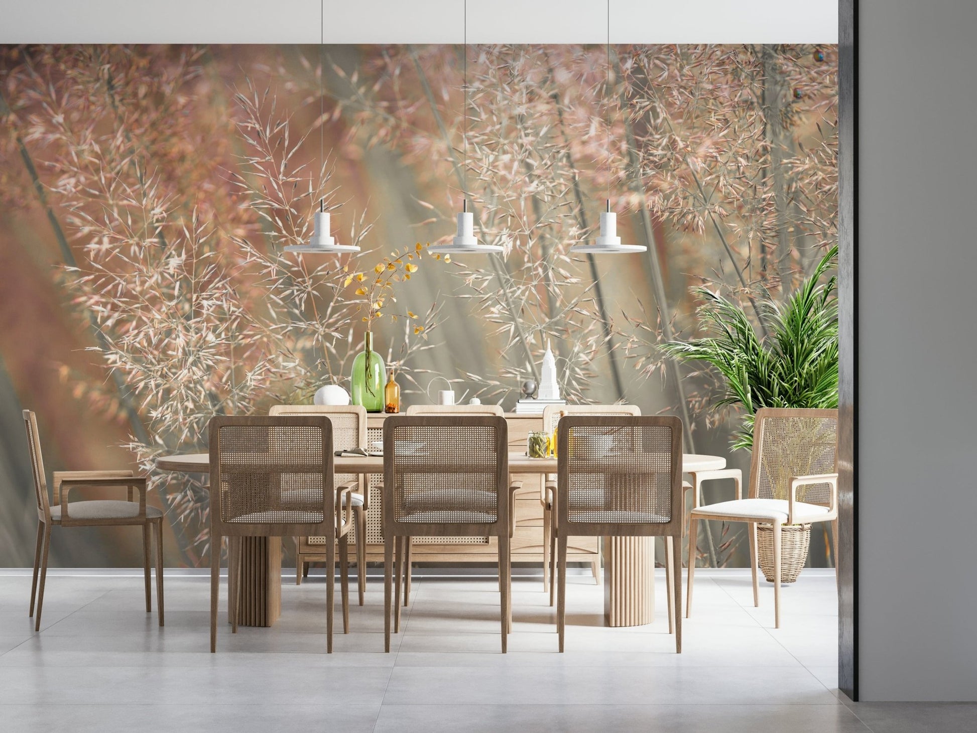 Delicate feather-like tips on Fountain Grass wallpaper mural soft focus., GD6718