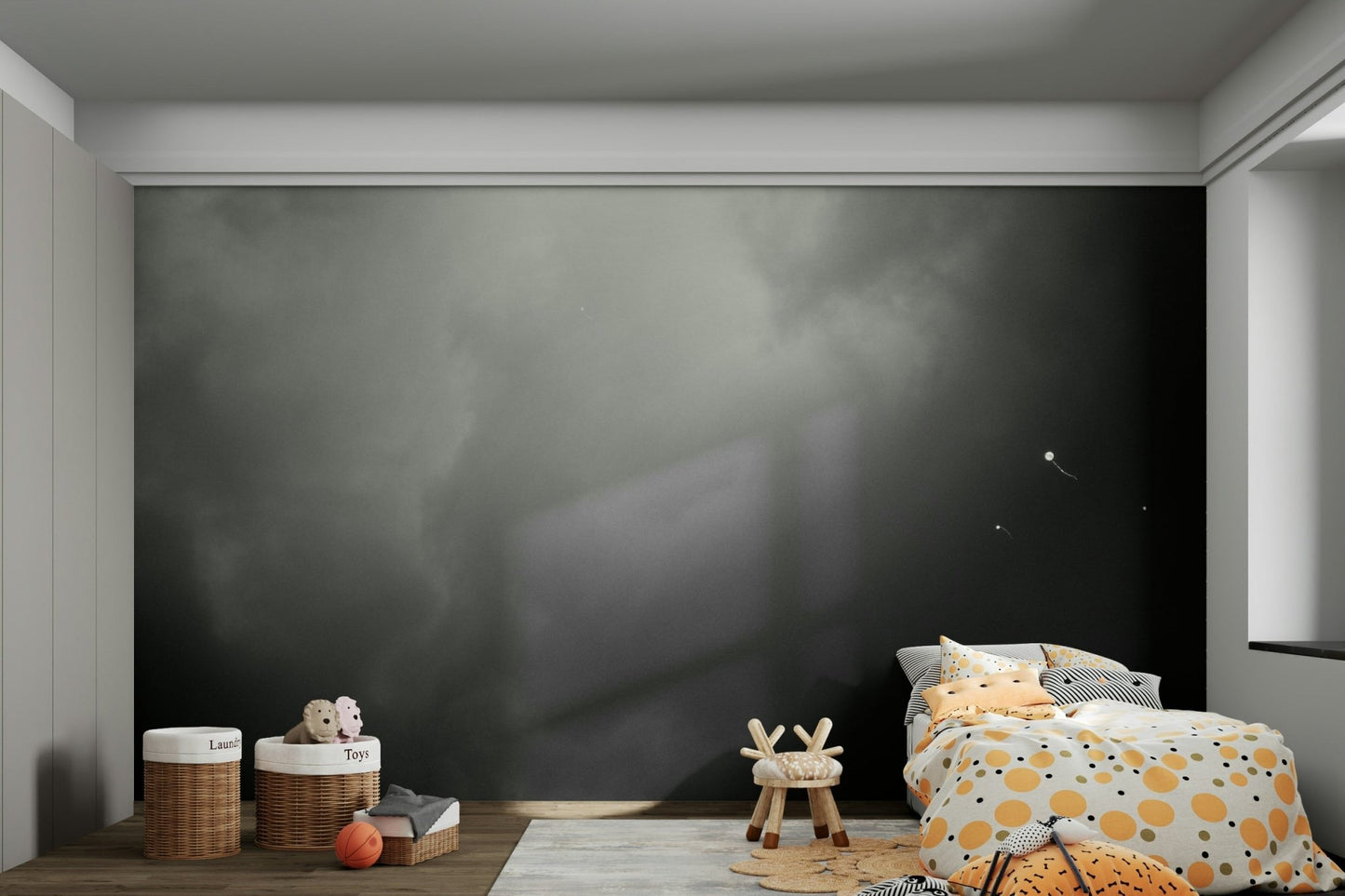 A misty, atmospheric sky fills this Four Balloons and Another One wall mural GD4888
