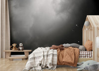 Small pale balloons drift through hazy darkness in this Four Balloons and Another One wall mural GD4888
