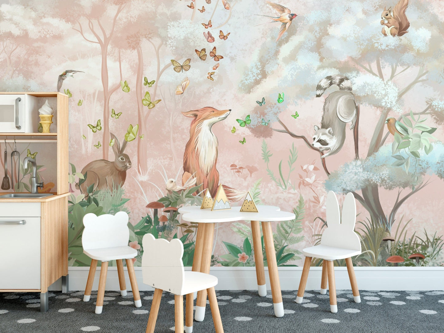 Woodland fox and rabbit wall mural
