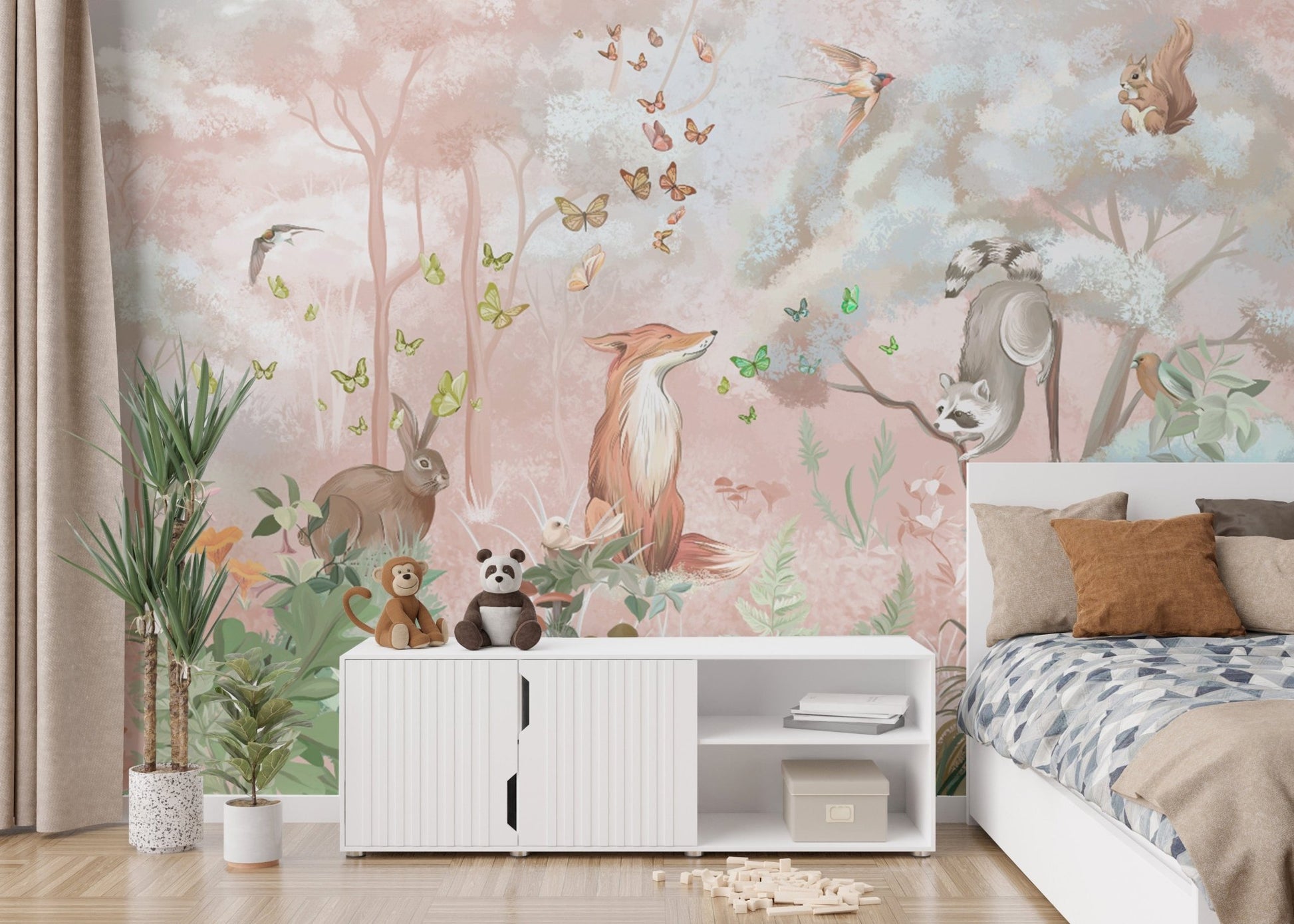 Enchanting forest mural with animals
