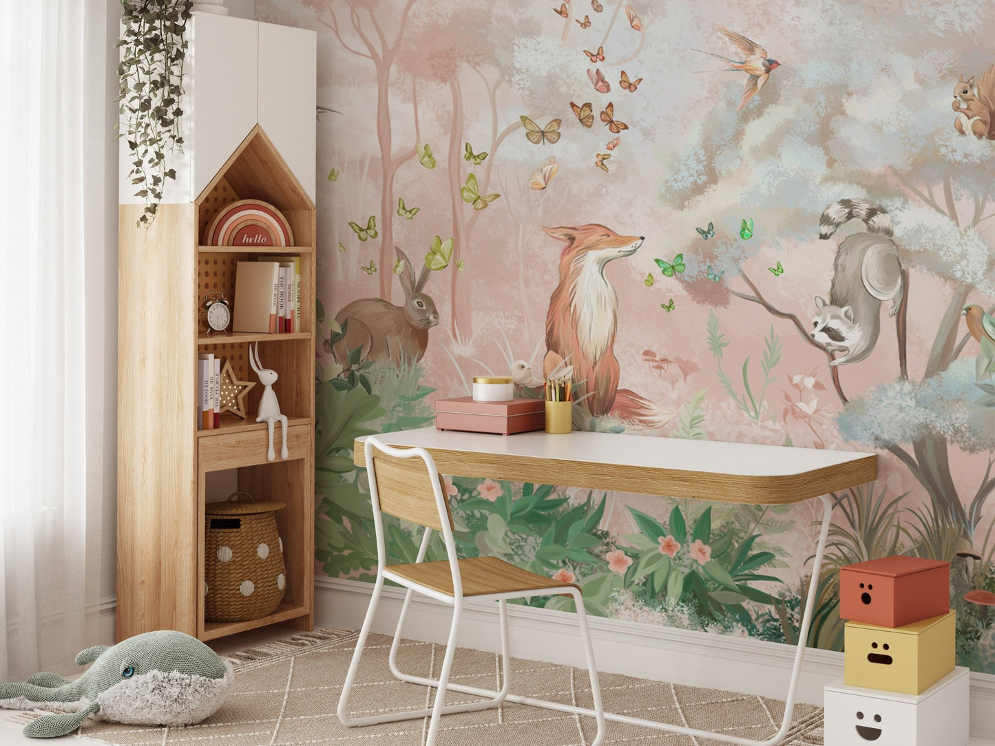 Whimsical woodland animal wallpaper
