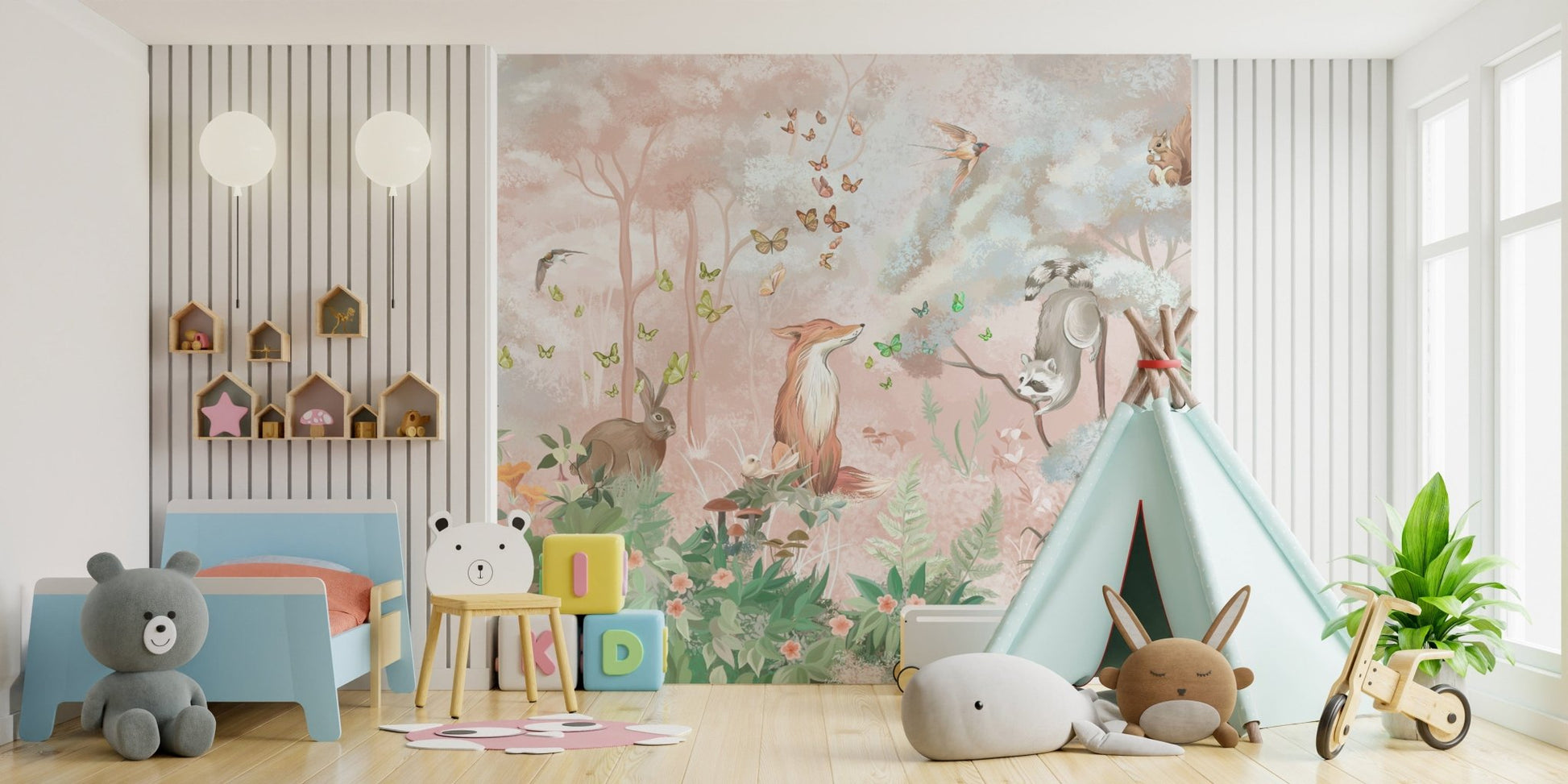 Fox and rabbit themed wall mural
