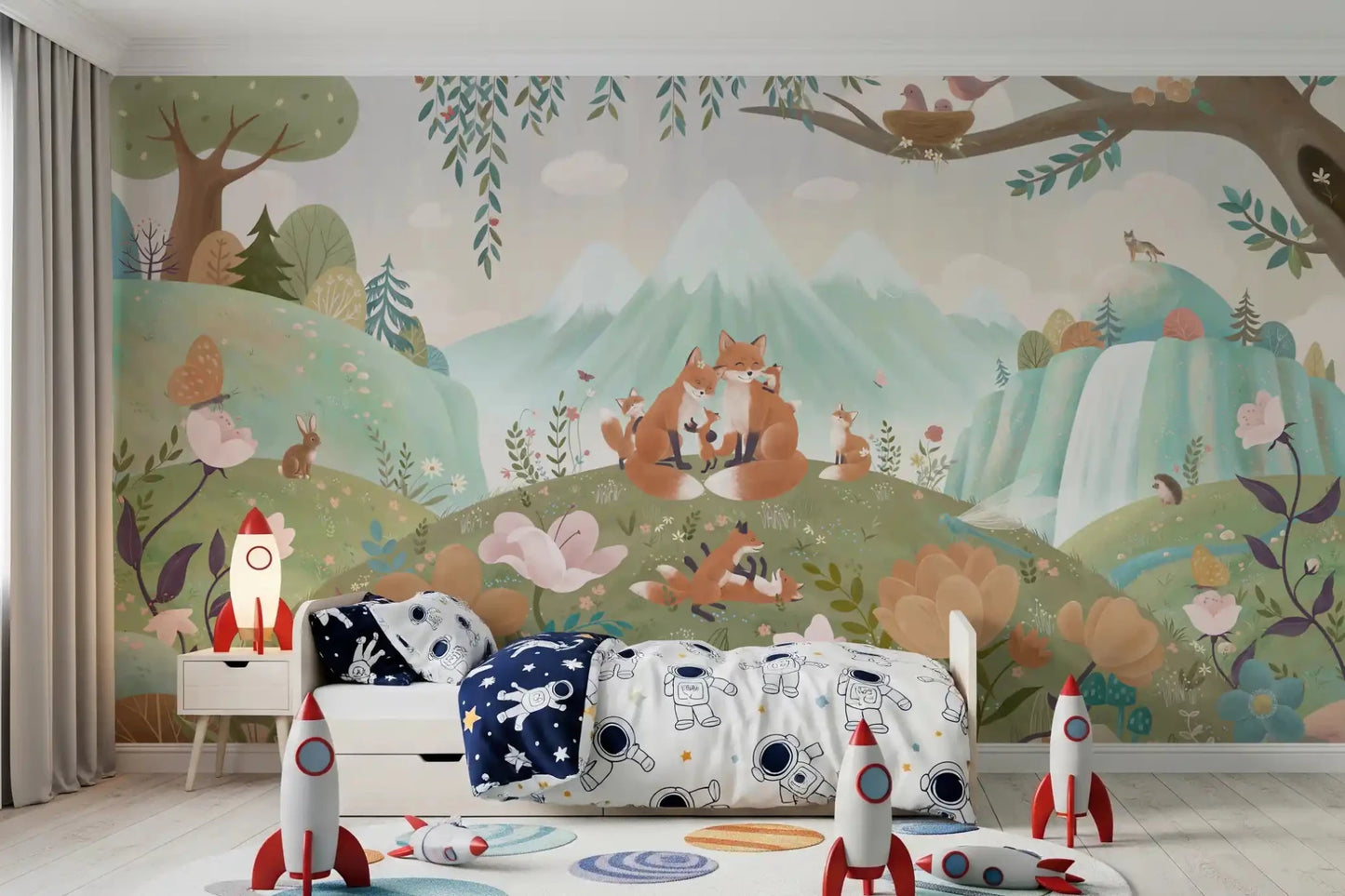 Nature scene Wall Mural in Fox Family soft colors