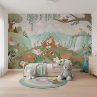 Forest animal Wall Mural in Fox Family pastel theme