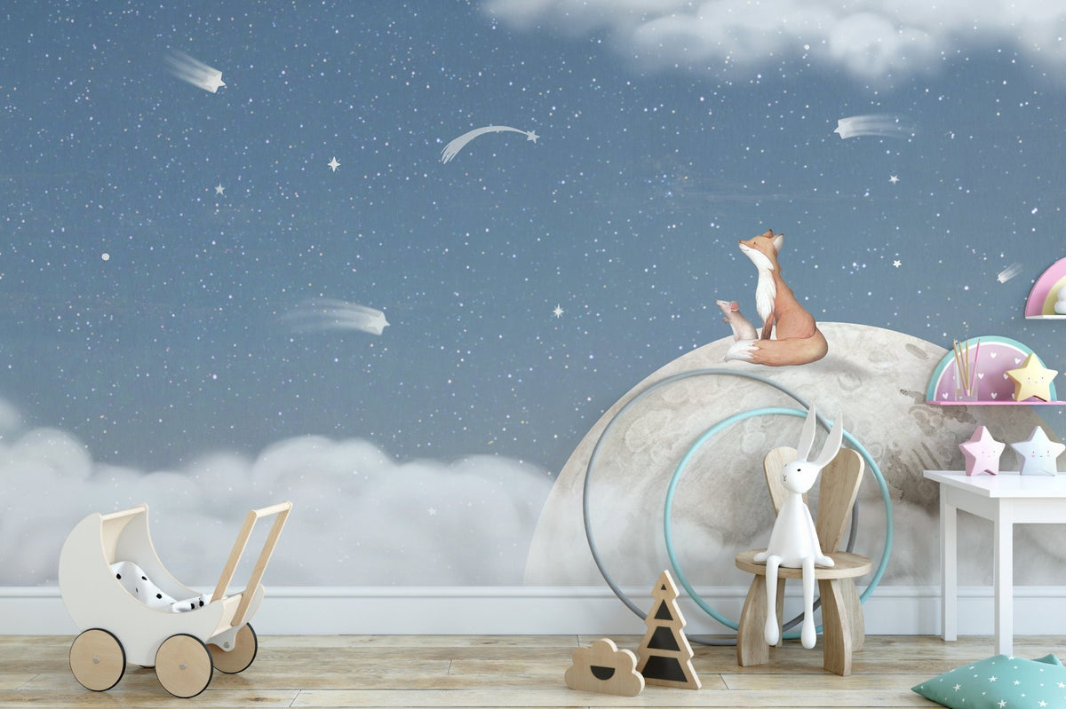 Fox On the Moon Blue wallpaper OR11