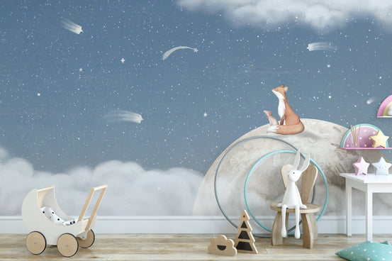 Fox On the Moon Blue wallpaper OR11