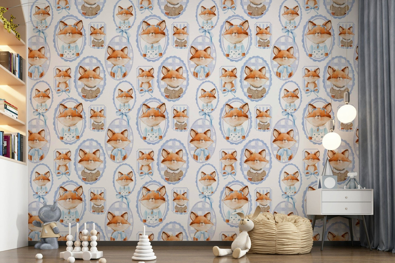Fox Portrait Gallery wallpaper for walls featuring vintage framed vixens.