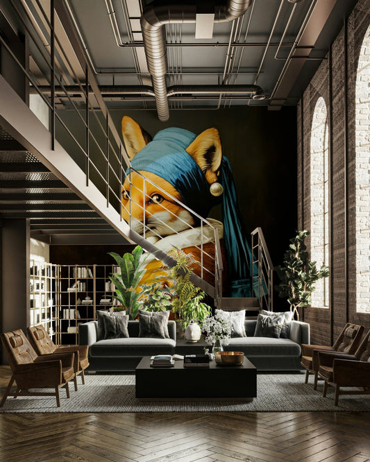 fox with pearl earring in golden robe wall mural


