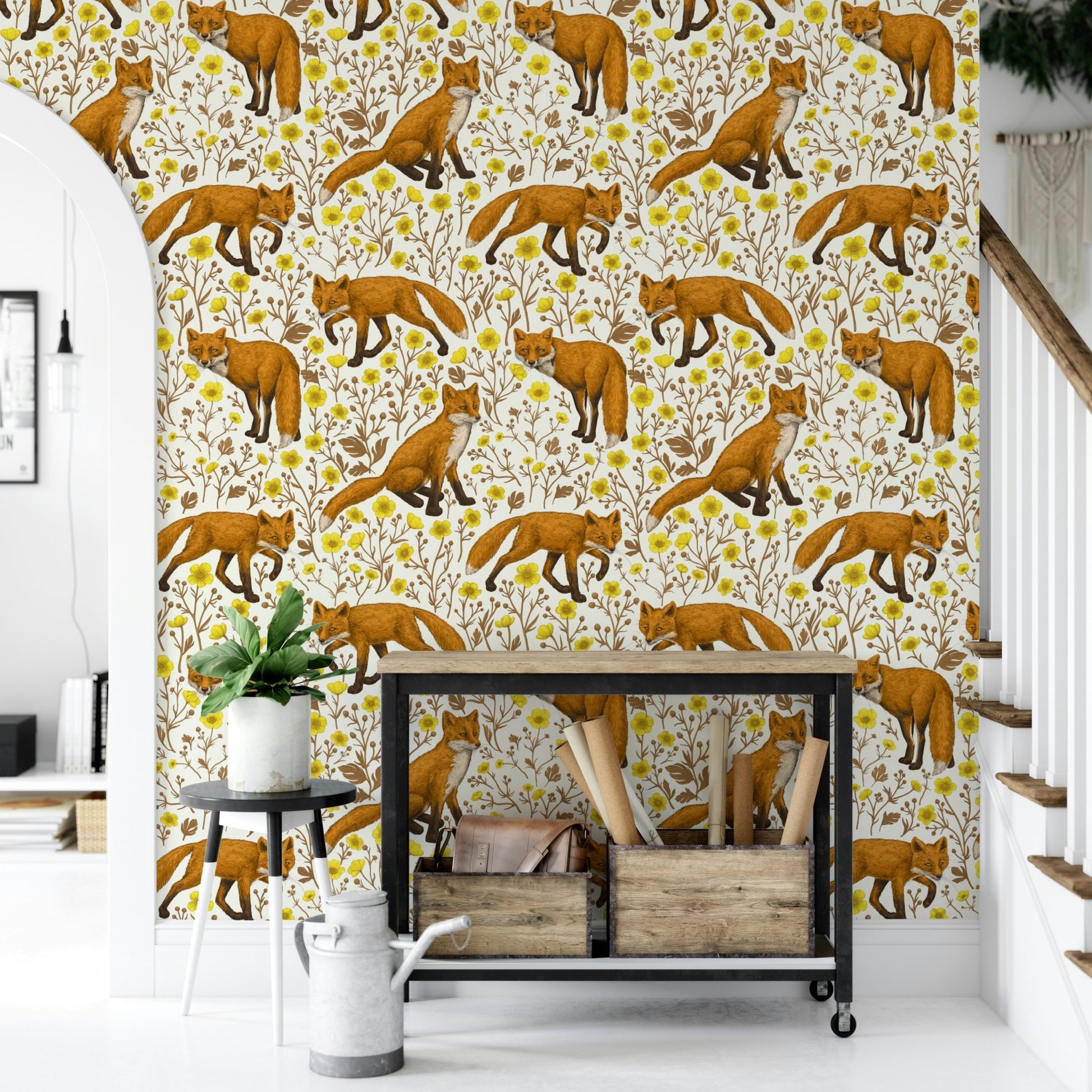 A peaceful natural theme mural on decorative wallpaper.