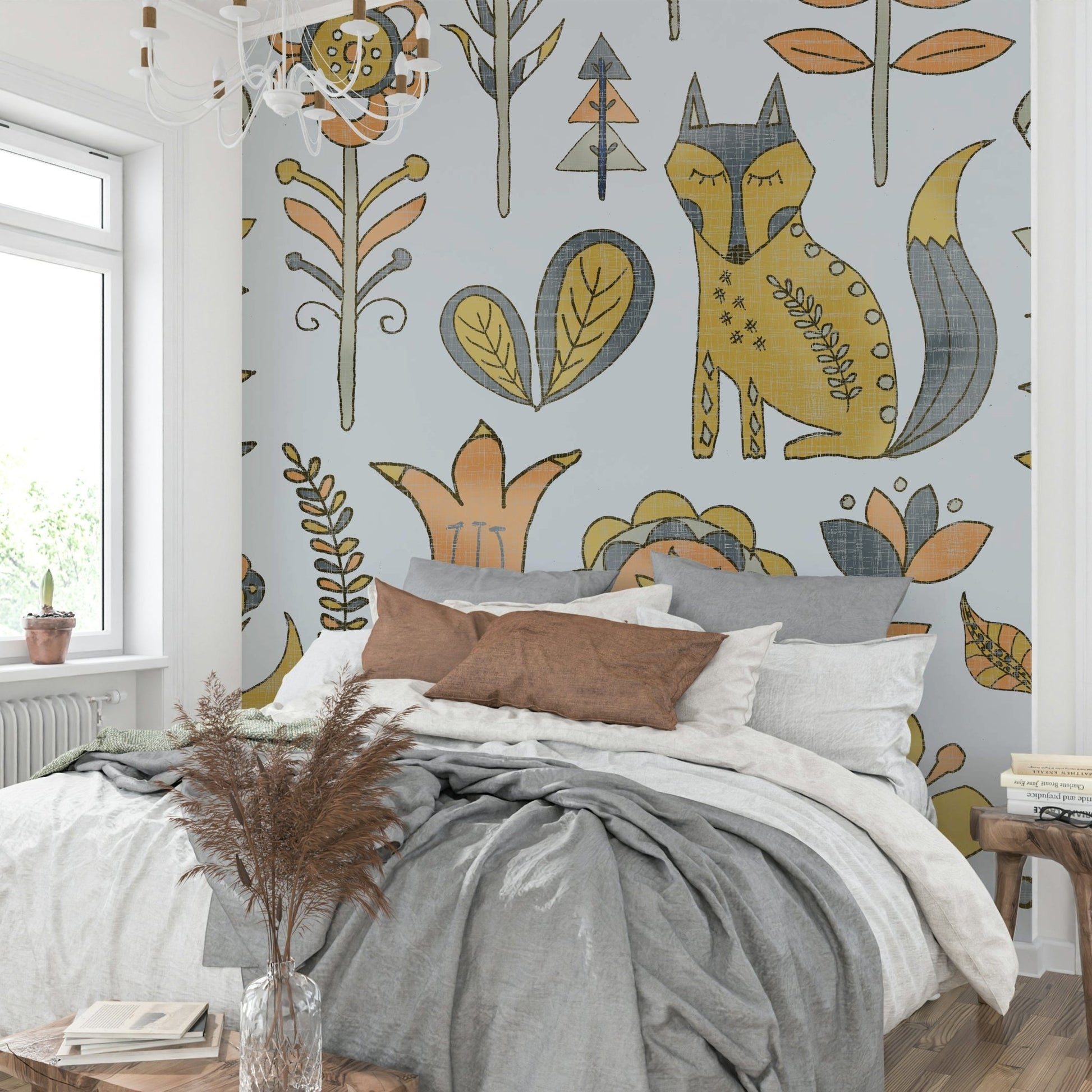 Whimsical fox design on wallpaper for walls

