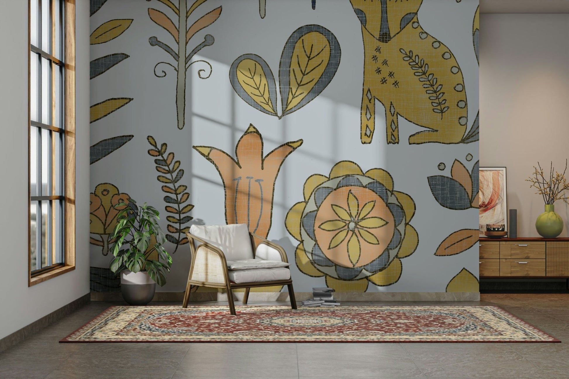 Artistic fox mural wallpaper design

