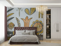 Hand-drawn fox and floral wallpaper close-up

