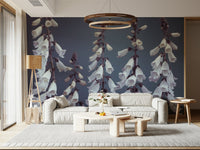 Stylized white foxglove Foxglove Fantasy Wall Mural, calming interior wall decor.