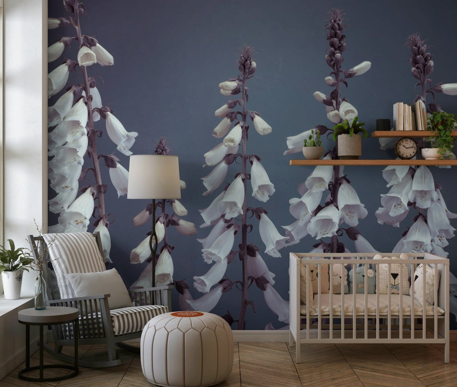 Elegant floral stalks Foxglove Fantasy Wall Mural, beautiful botanical wallpaper design.