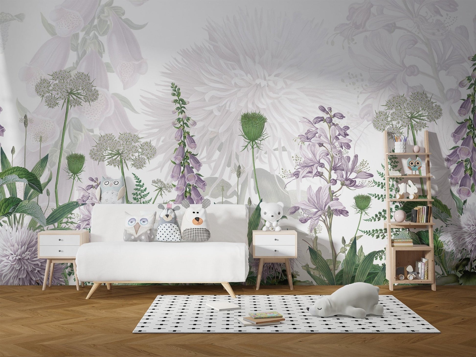 Foxglove Purple color Flowers wallpapers murals - Giffywalls SRED12