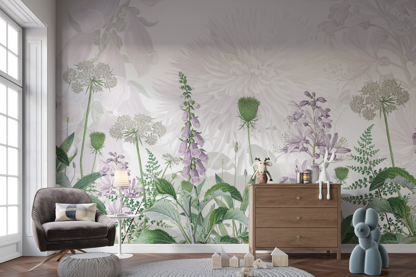 Foxglove Purple color Flowers wallpapers murals - Giffywalls SRED12