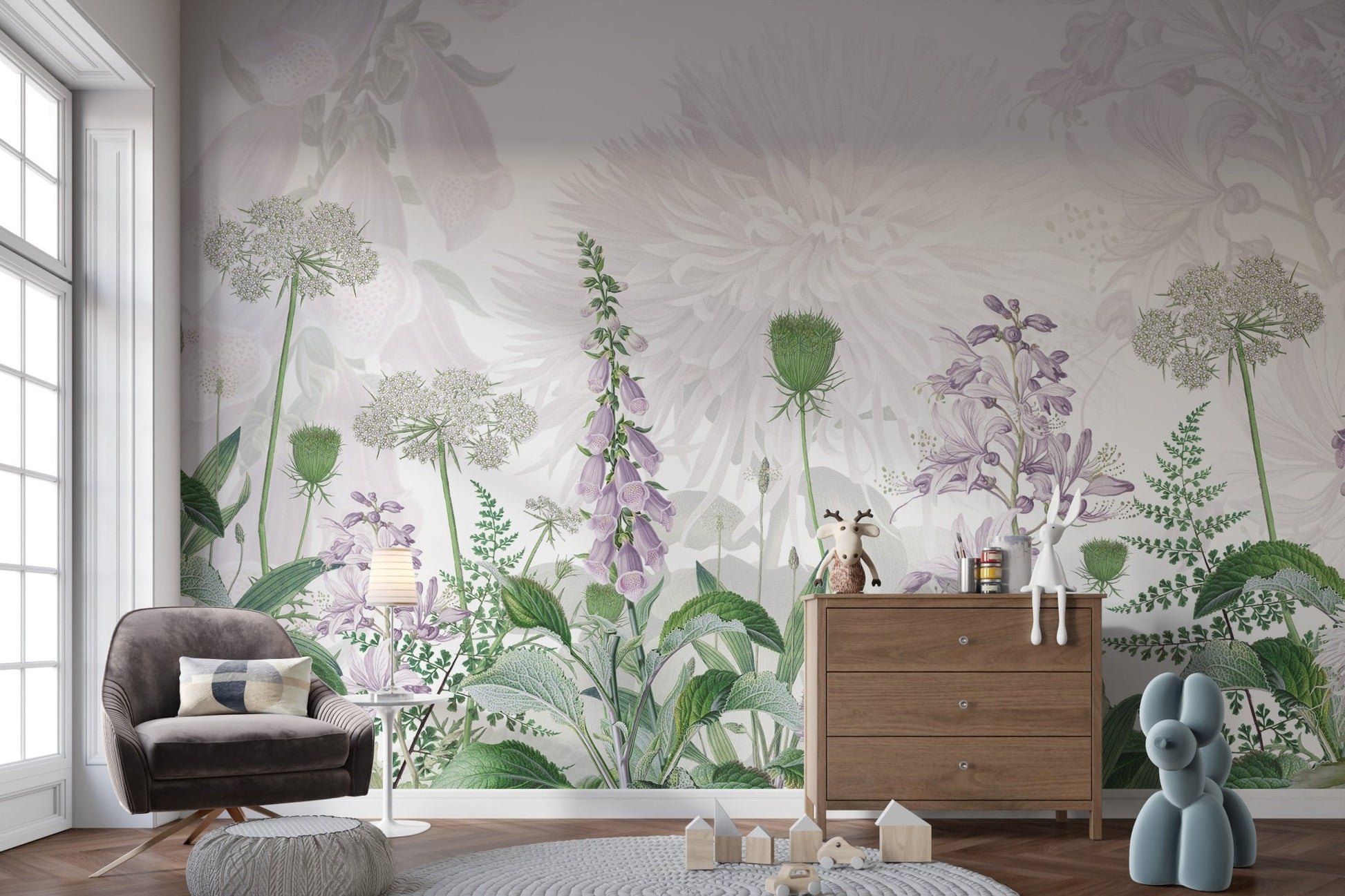 Foxglove Purple color Flowers wallpapers murals - Giffywalls SRED12