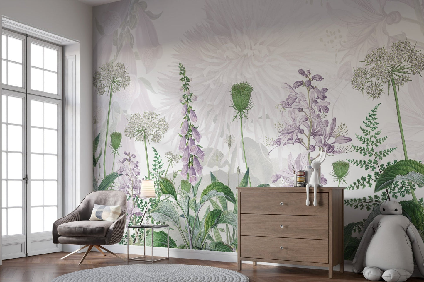 Foxglove Purple color Flowers wallpaper for renters SRED12