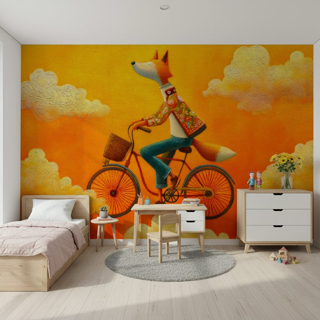 This playful fox wall mural suits a toddler room with warm autumn colours