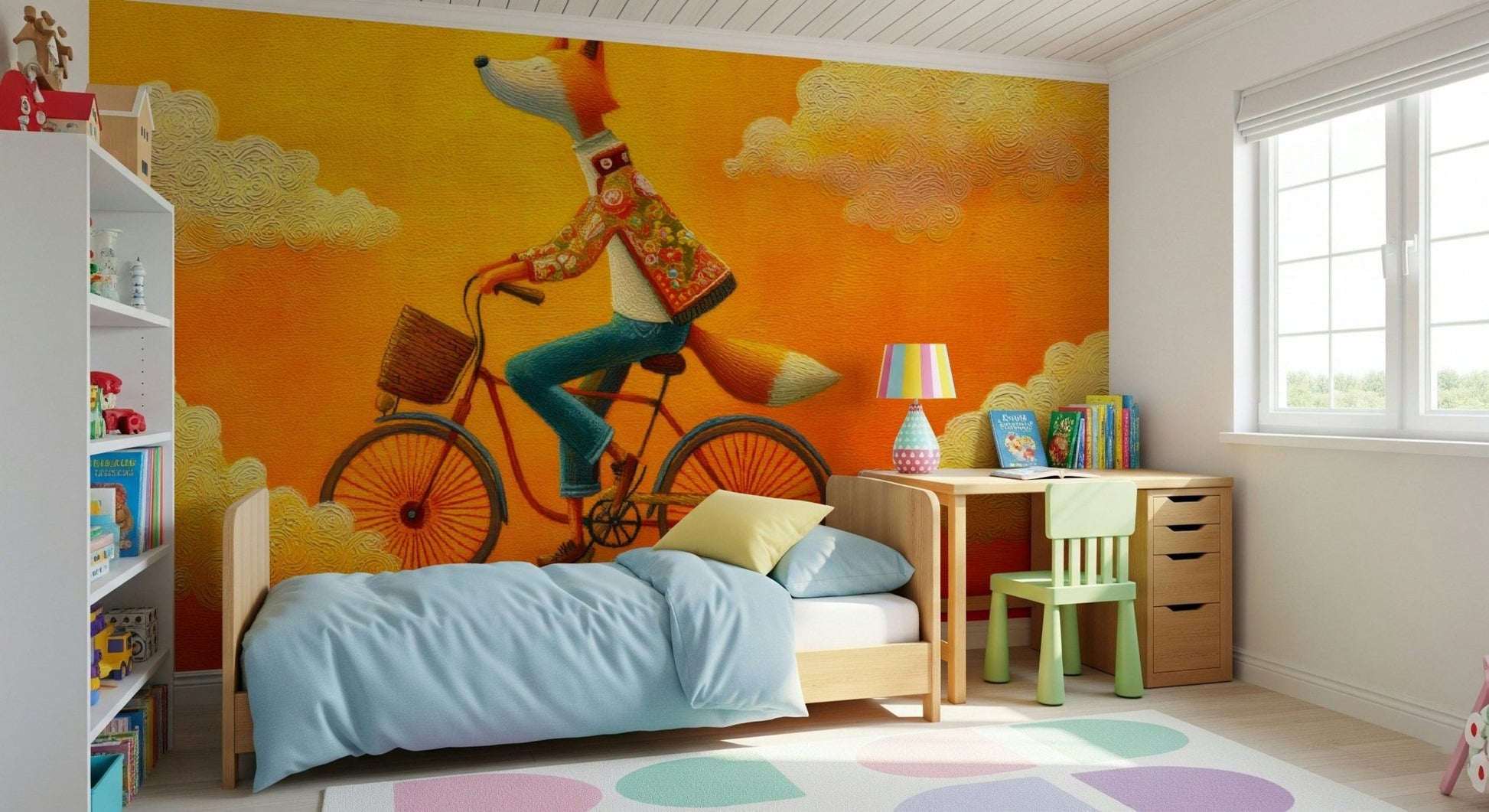 Fox's Autumnal Ride wall mural creates a fun backdrop for little imaginations