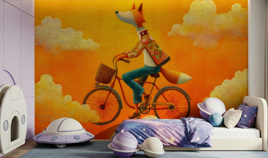 Fox's Autumnal Ride wall mural adds playful charm to a cheerful kids' space