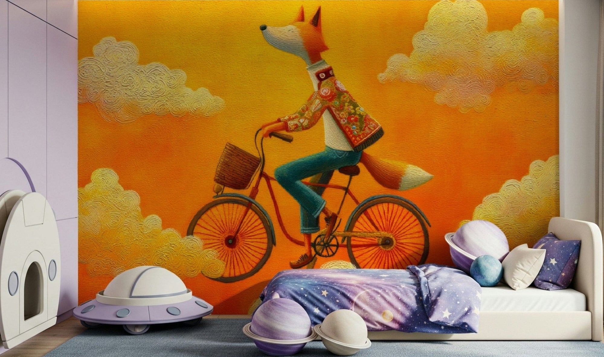 Fox's Autumnal Ride wall mural adds playful charm to a cheerful kids' space, GD1127