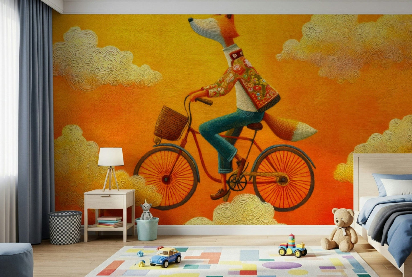 Warm golden tones help this children's wall mural feel soft, happy, and calm