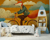 Golden tones and cloud shapes make this kids' wall mural feel cosy and fun