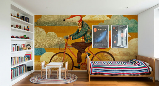 A cheerful cycling fox makes Fox's Autumnal Ride wall mural fun for children