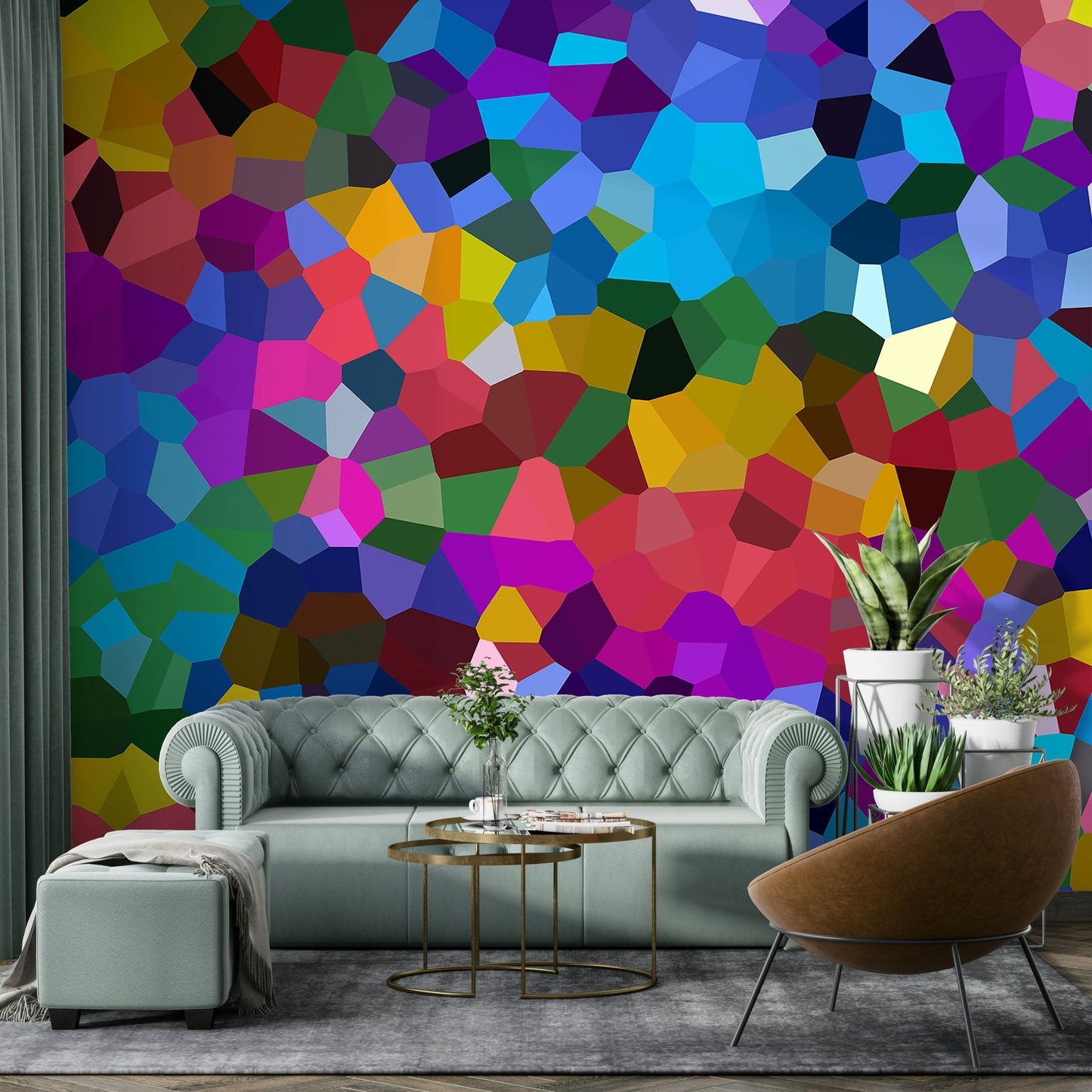 Dynamic Fractured Spectrum mural for creative home decor

