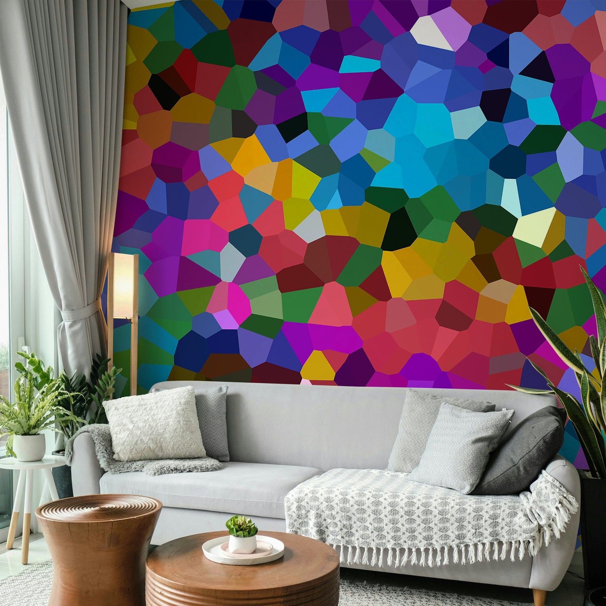 Bold Fractured Spectrum mural for modern living rooms


