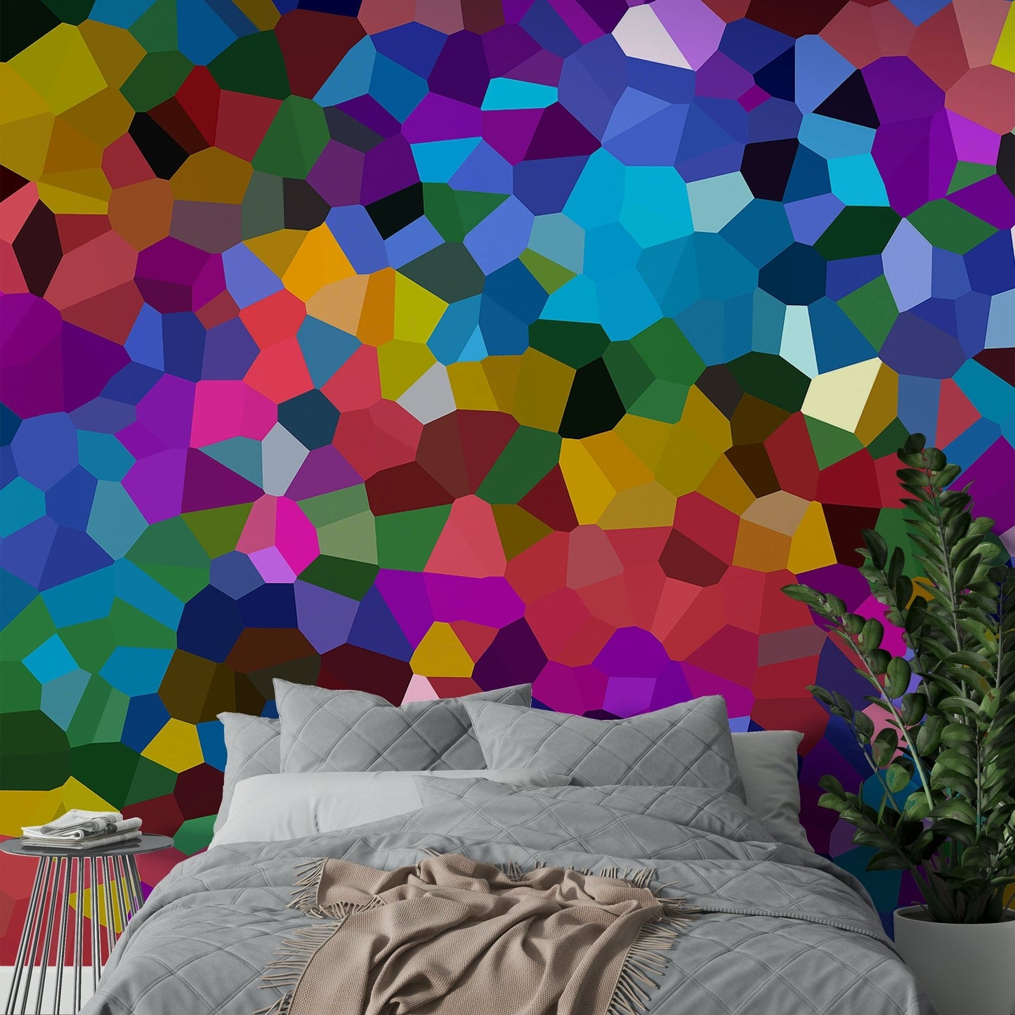 Peel-and-stick Fractured Spectrum mural for easy application

