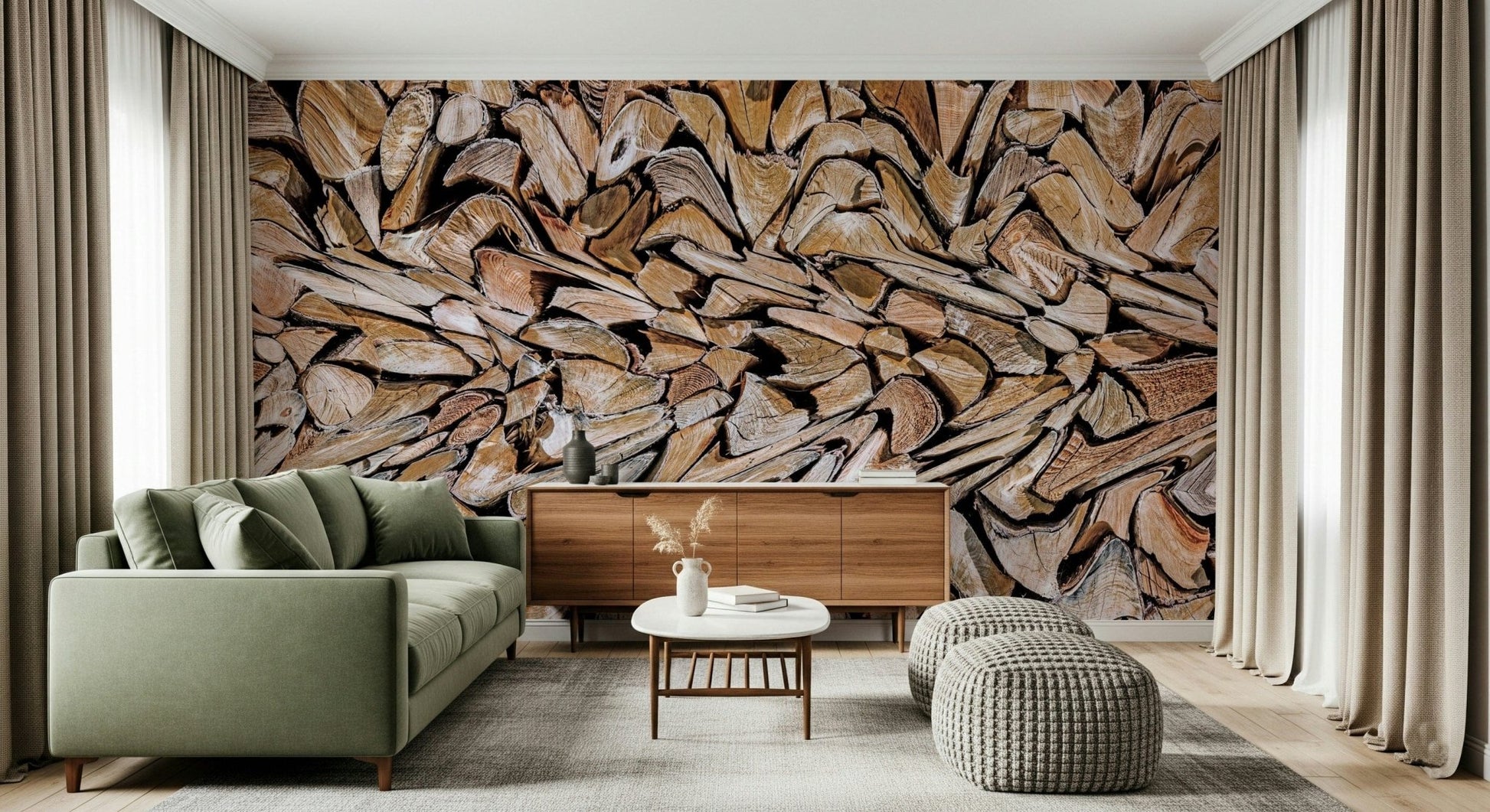 Fractured Timber Wall Mural bringing natural warmth to a hallway.