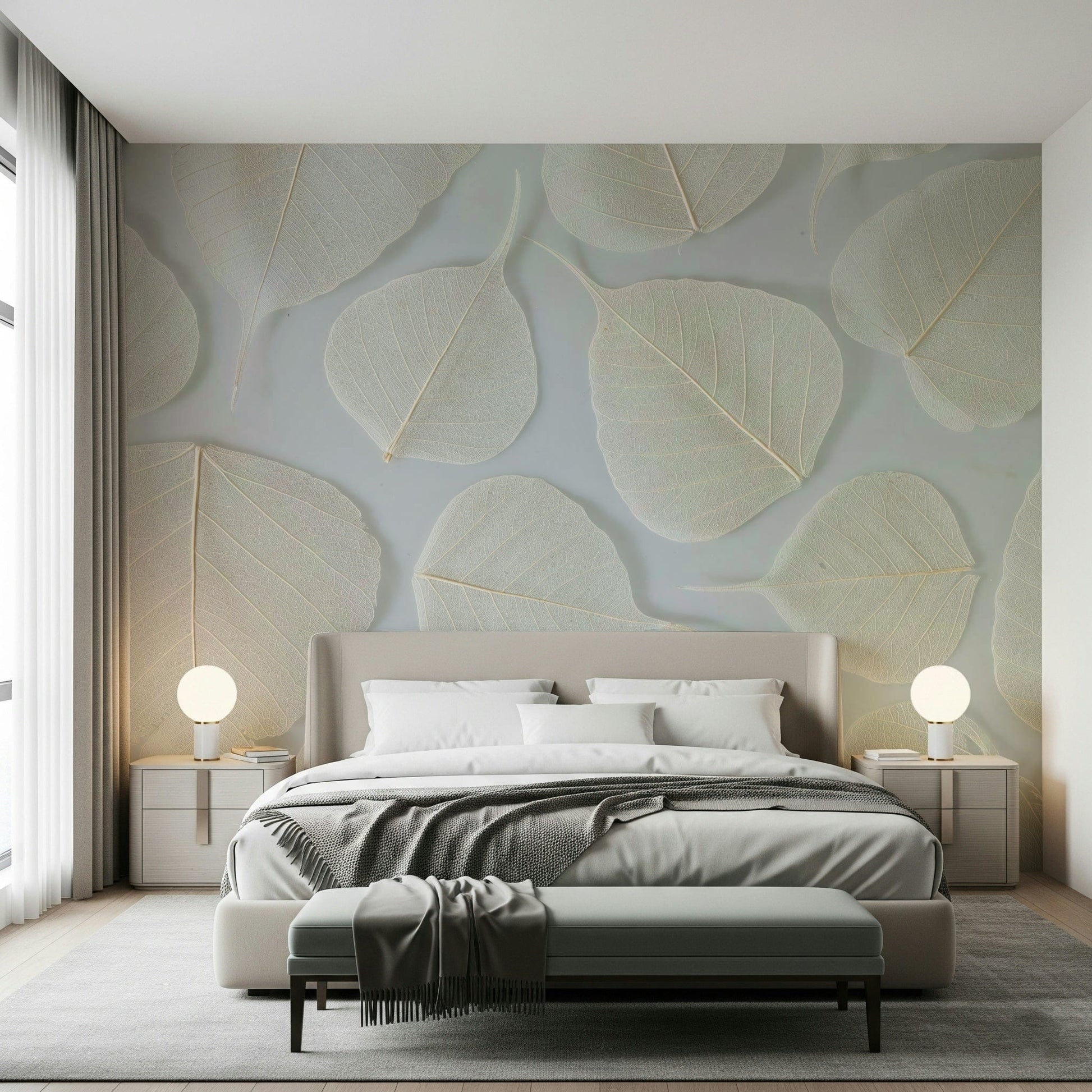 Subtle leaf artwork Fragile Elegance wallpaper for walls.