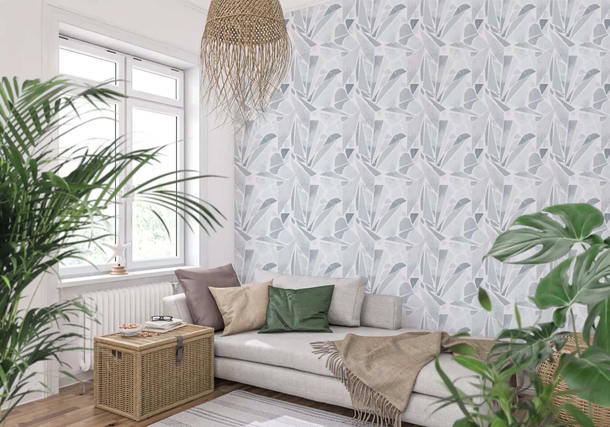 Contemporary lounge space with the Greyscale Mosaic wallpaper⁠GD9514