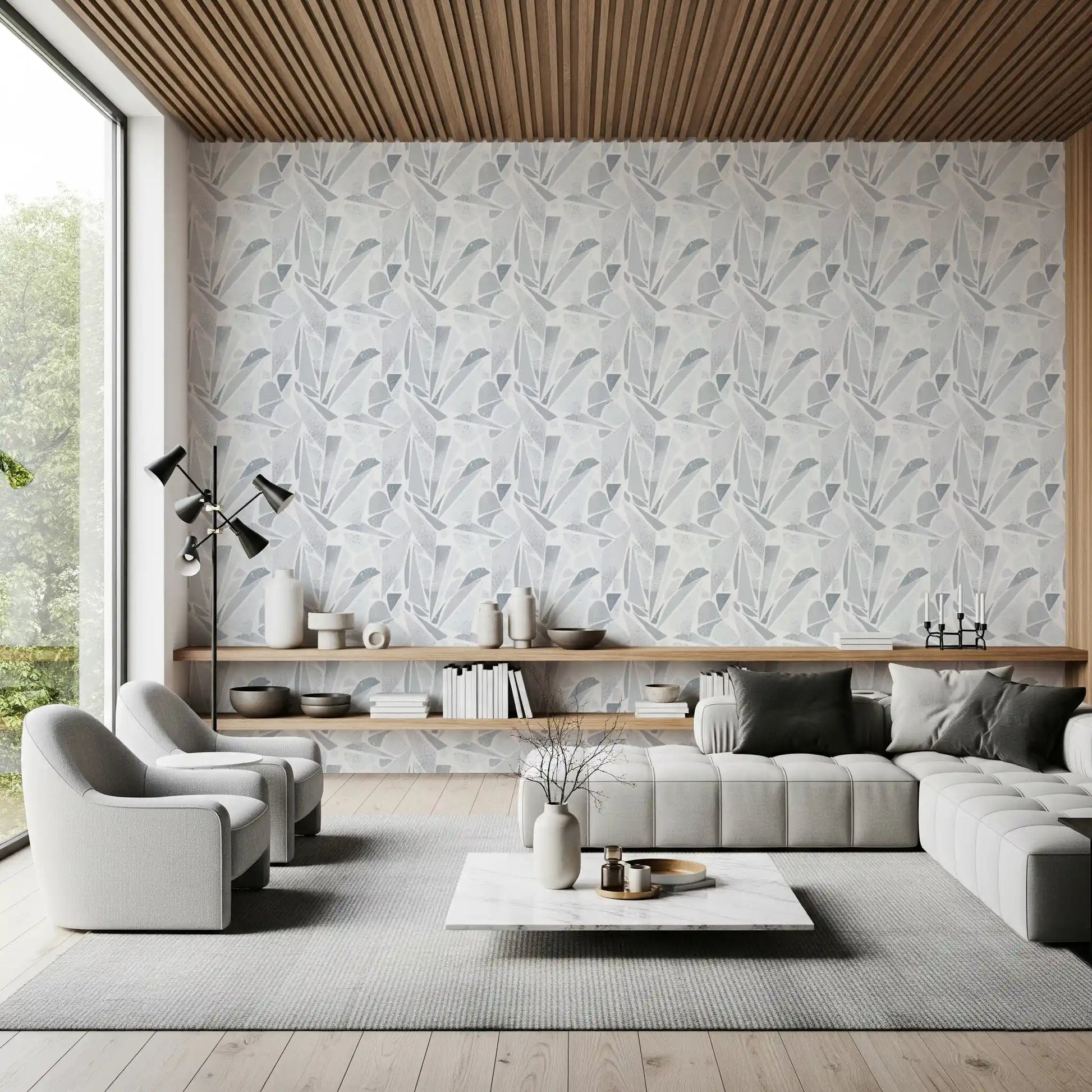 lounge area by this Fragmented Grey wallpaper⁠GD9514