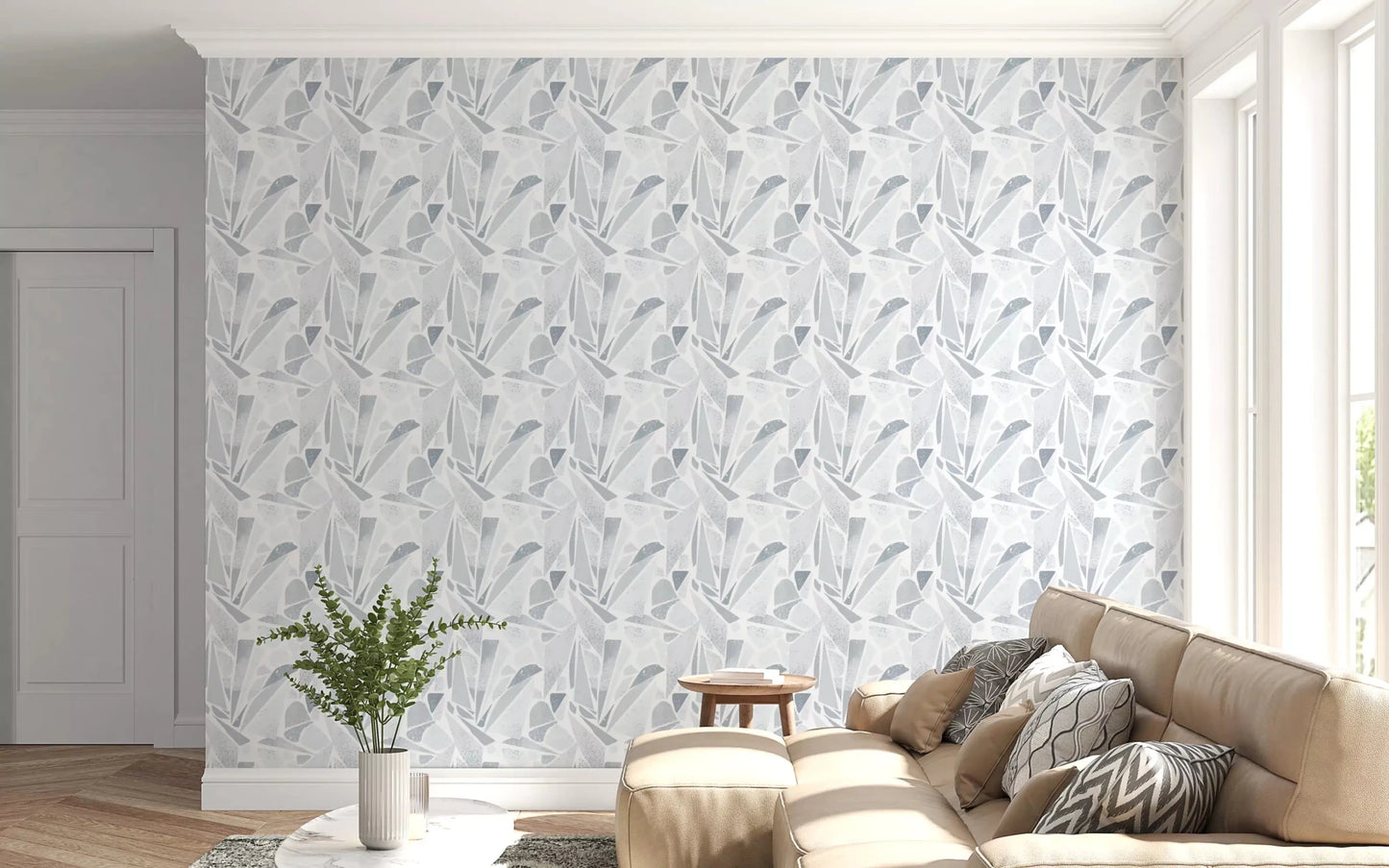 Bright Living room environment showcasing the Greyscale Mosaic wallpaperGD9514