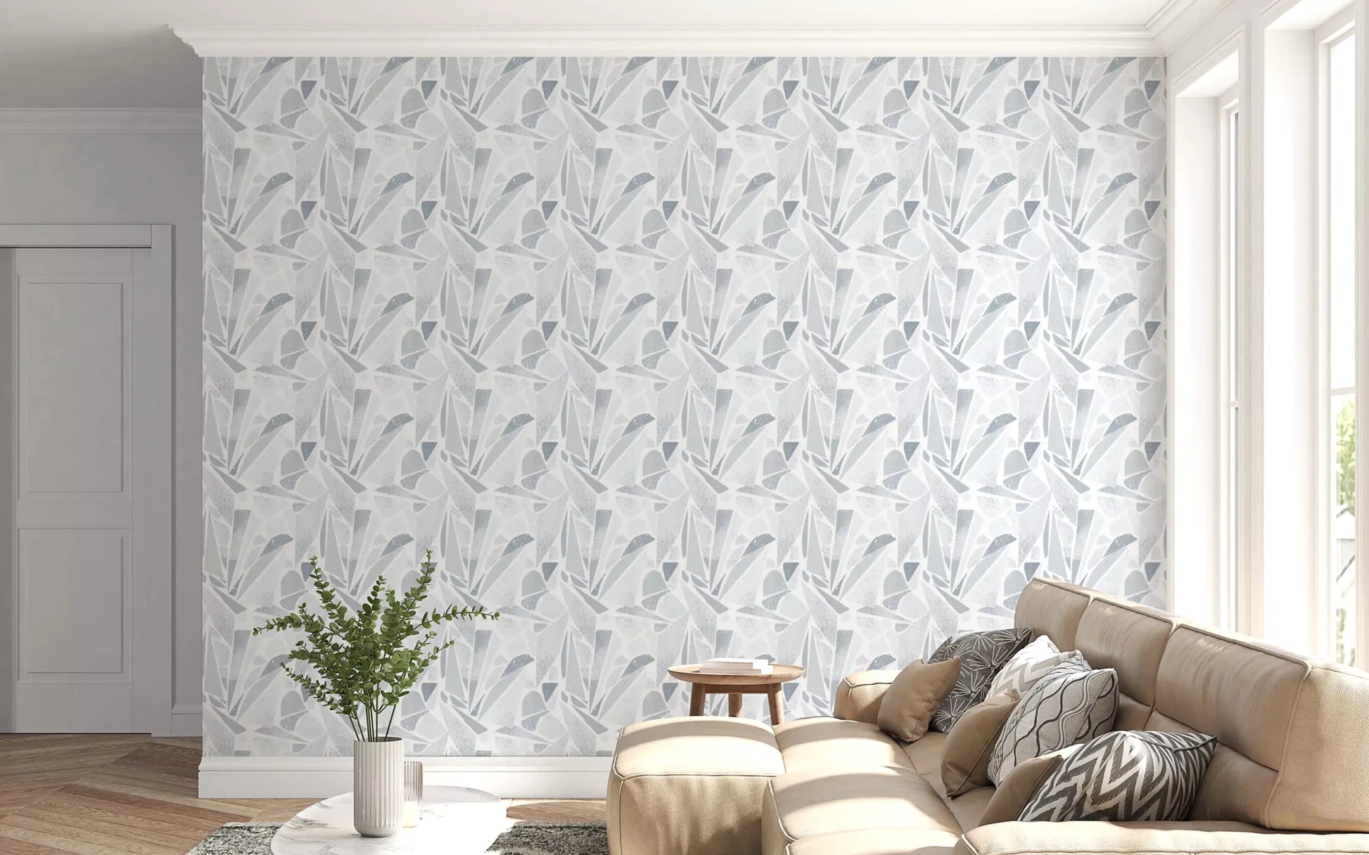 Bright Living room environment showcasing the Greyscale Mosaic wallpaperGD9514